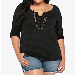 NWT Torrid black Henley burnout stripe blouse